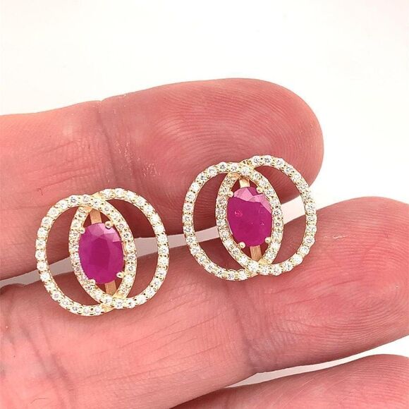 Diamond Ruby Stud Earrings 14k Yellow Gold 2.90 mm Certified $5,950 018661 - Picture 11 of 16